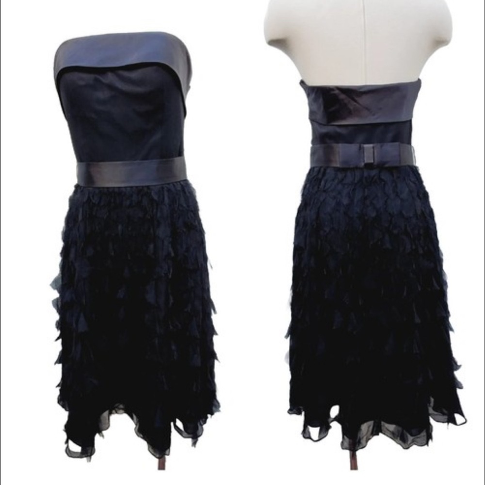 White House Black Market Ruffled Strapless Cocktail Fit N Flare Silk Dress Sz 0